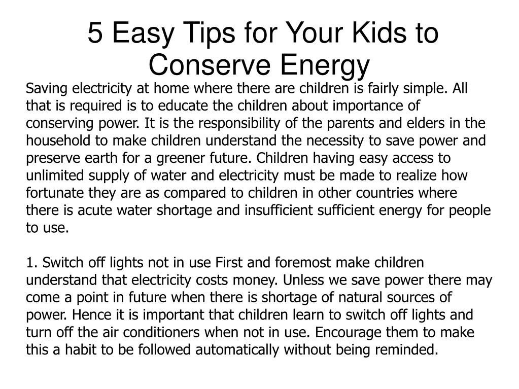 5 easy tips for your kids to conserve energy