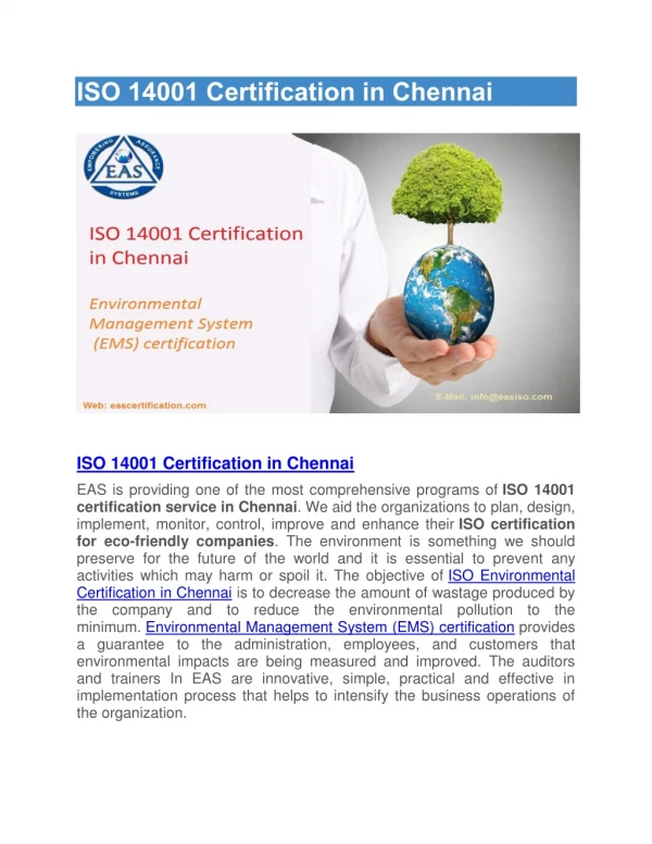 ISO 14001 Certification in Chennai | ISO Certification for Chemical companies in Chennai | ISO 14001 Certification Servi