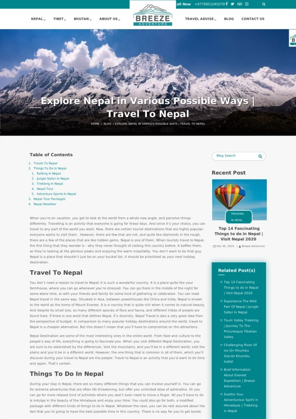 Explore Nepal in Various Possible Ways | Travel To Nepal