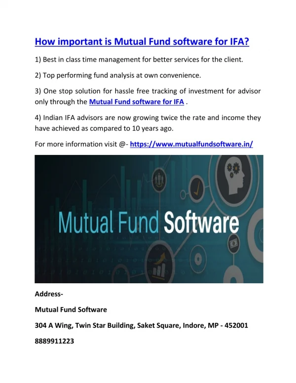 How important is Mutual Fund software for IFA?