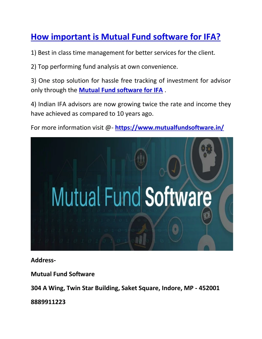 how important is mutual fund software for ifa