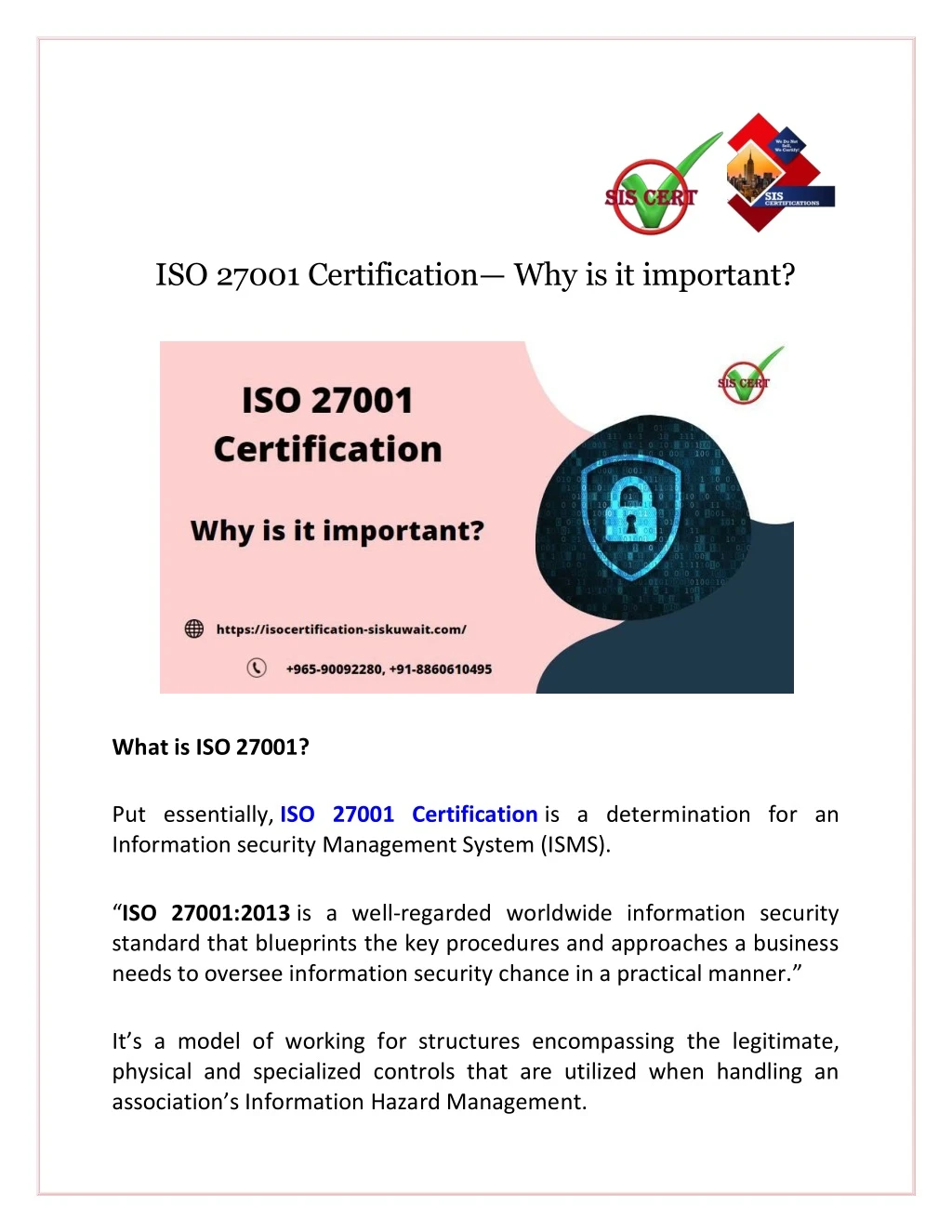 iso 27001 certification why is it important