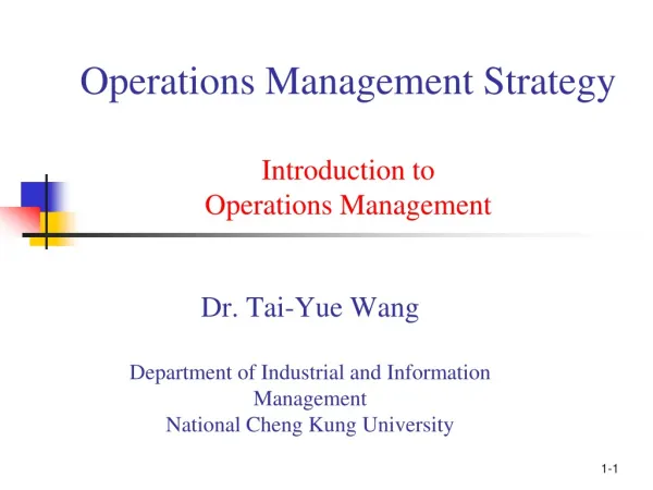 Operations Management Strategy Introduction to Operations Management