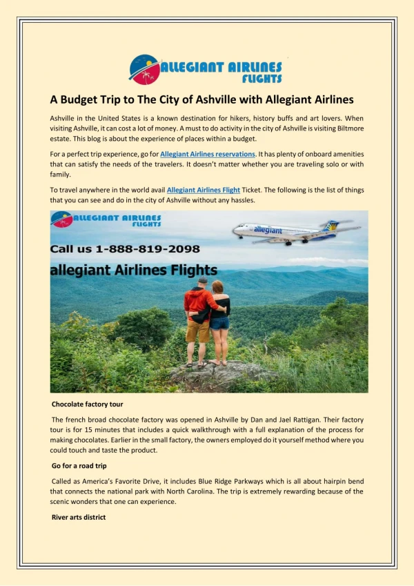 A Budget Trip to The City of Ashville with Allegiant Airlines