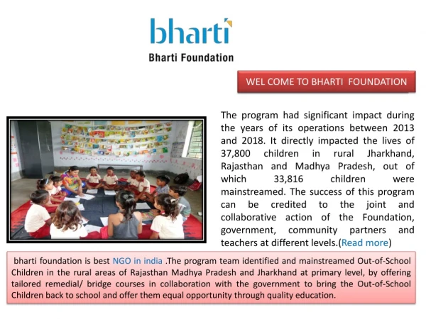 Bharti Foundation's unique education program mainstreams 33,816 Out-of-School Children