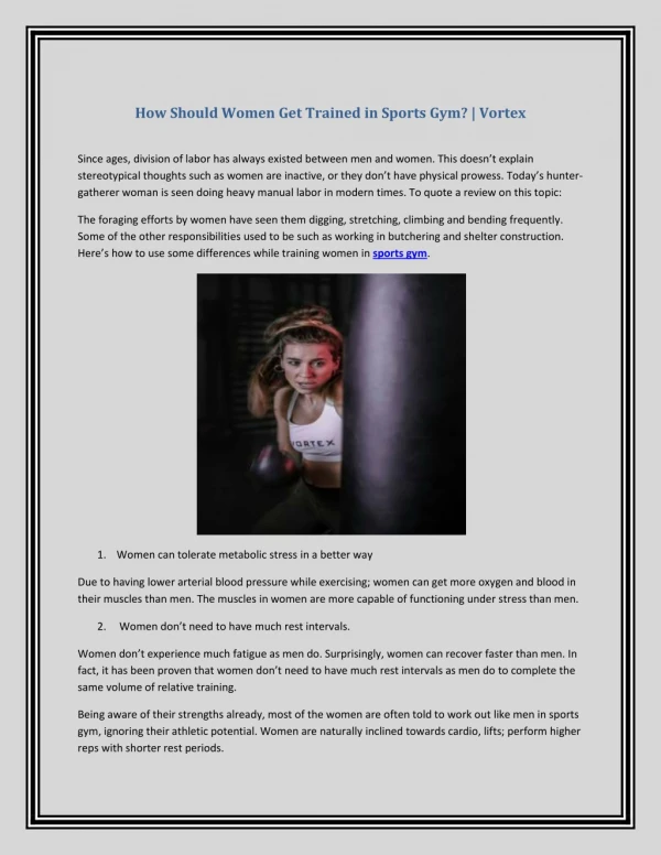 How Should Women Get Trained in Sports Gym? | Vortex