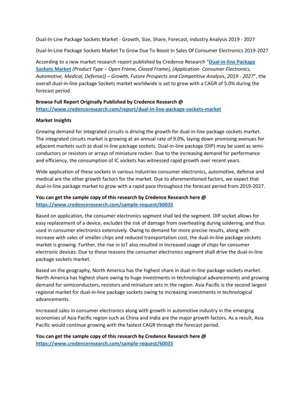 Dual-In-Line Package Sockets Market - Growth, Size, Share, Forecast, industry Analysis 2019 - 2027