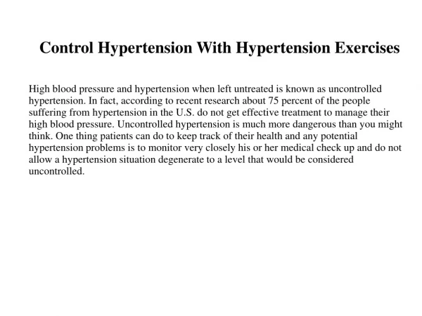 Control Hypertension With Hypertension Exercises