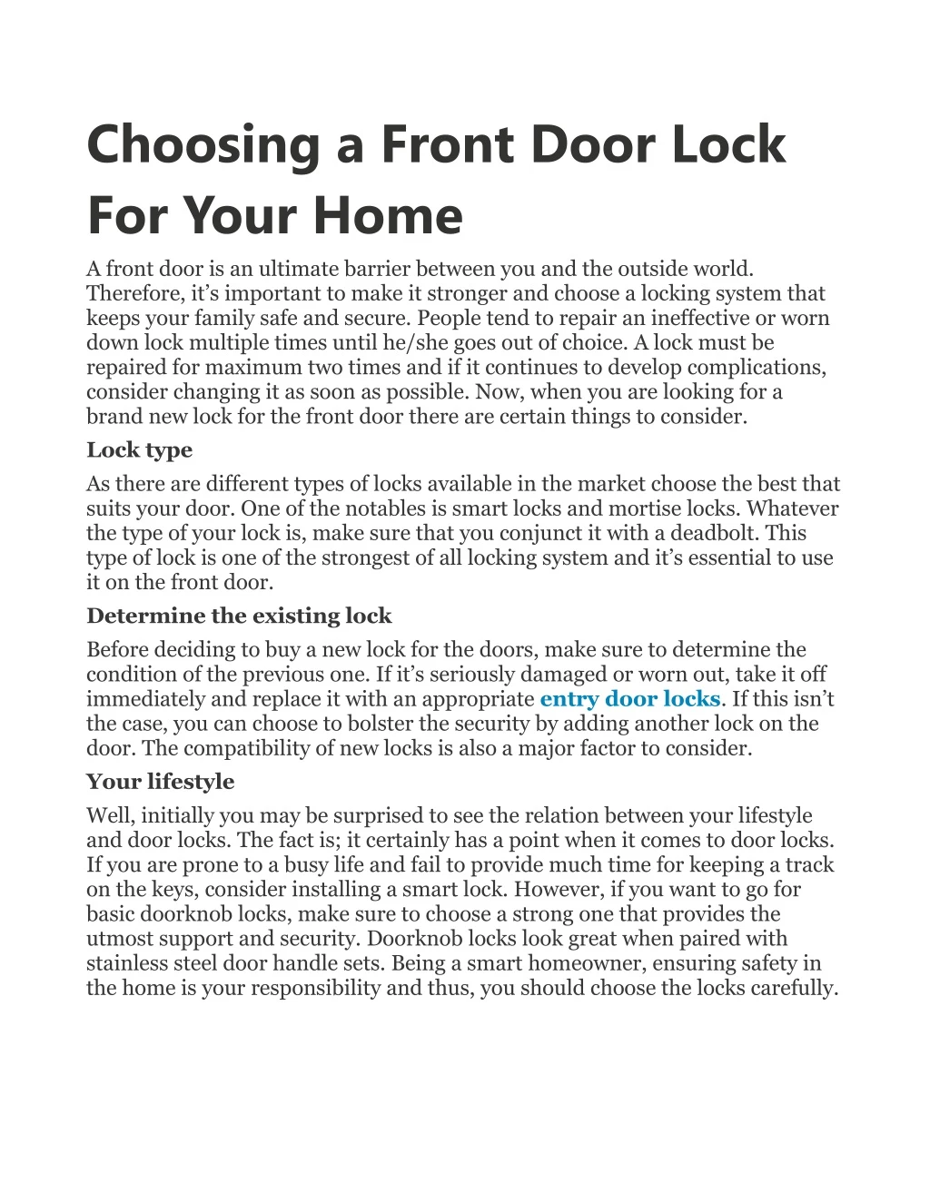 choosing a front door lock for your home a front