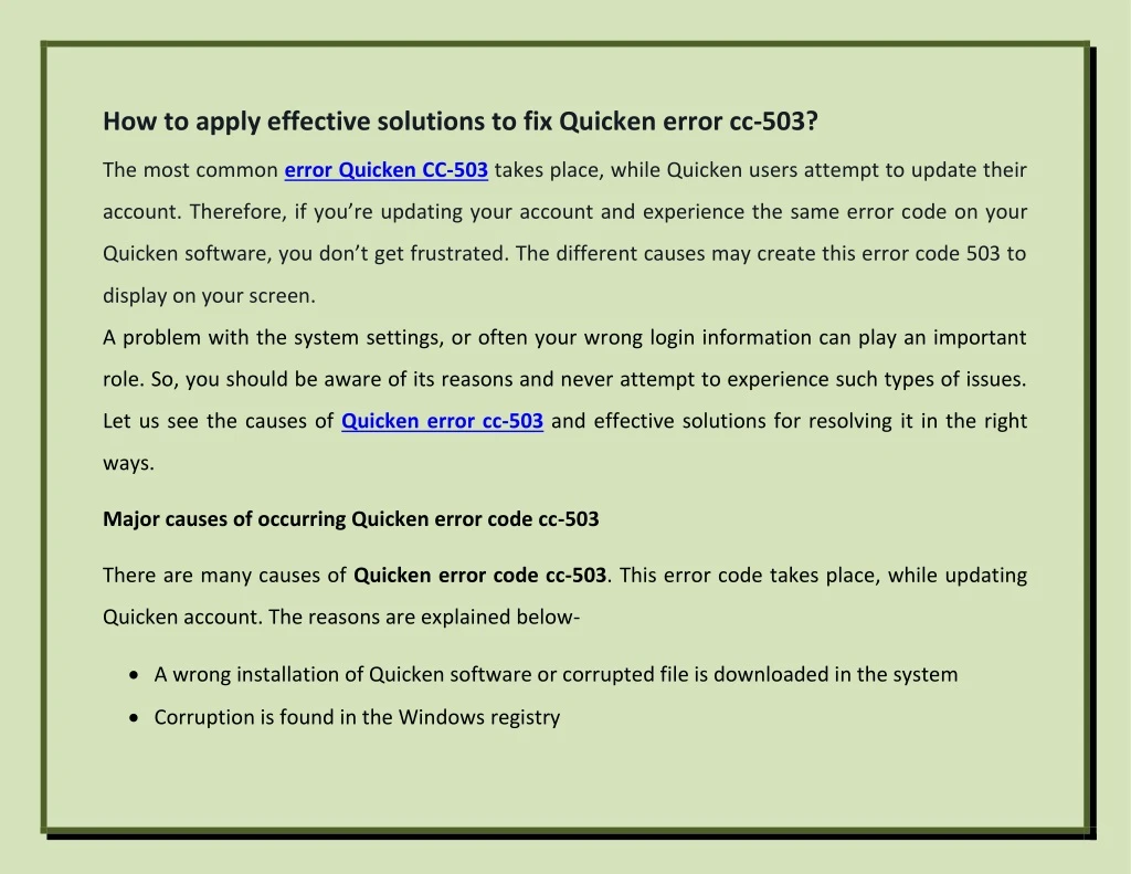 how to apply effective solutions to fix quicken