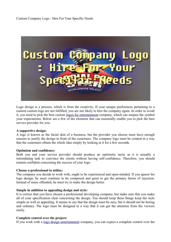 Custom Company Logo : Hire For Your Specific Needs