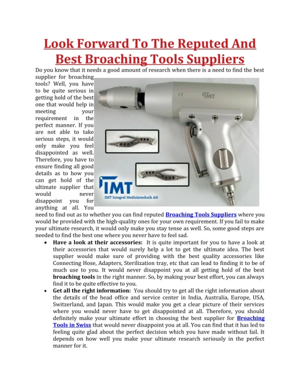 look forward to the reputed and best broaching
