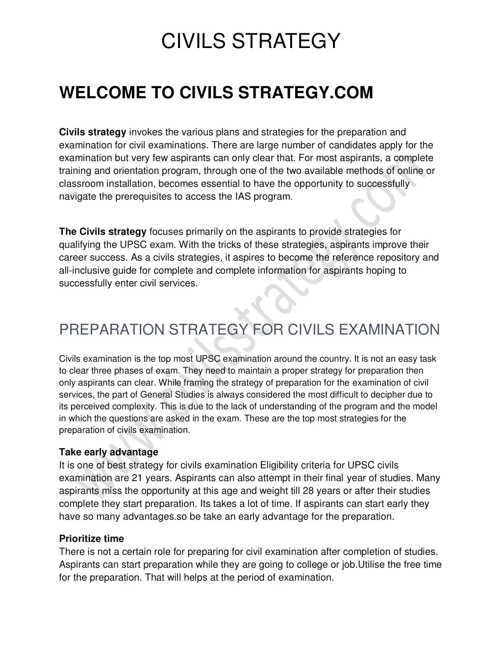 civils strategy