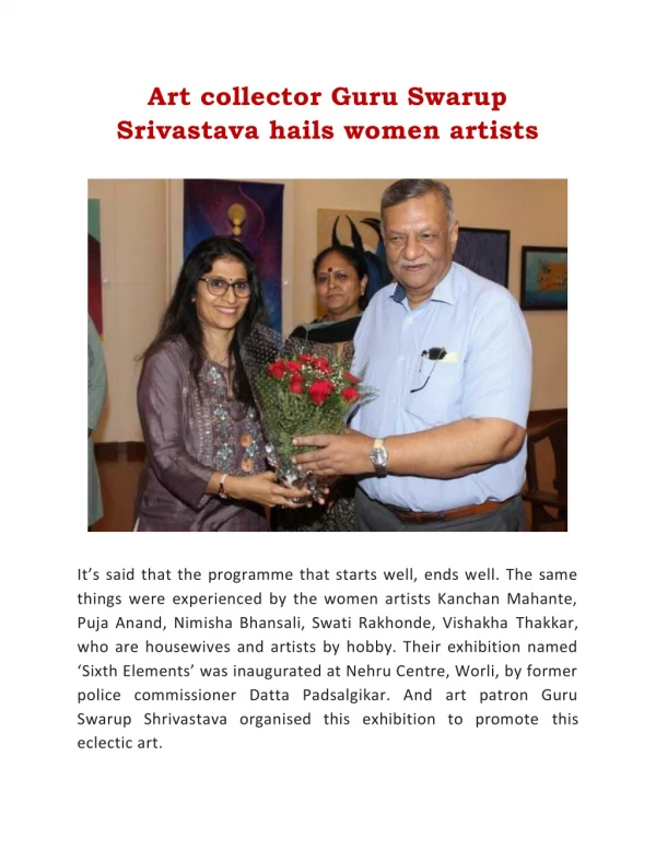 Art collector Guru Swarup Srivastava hails women artists