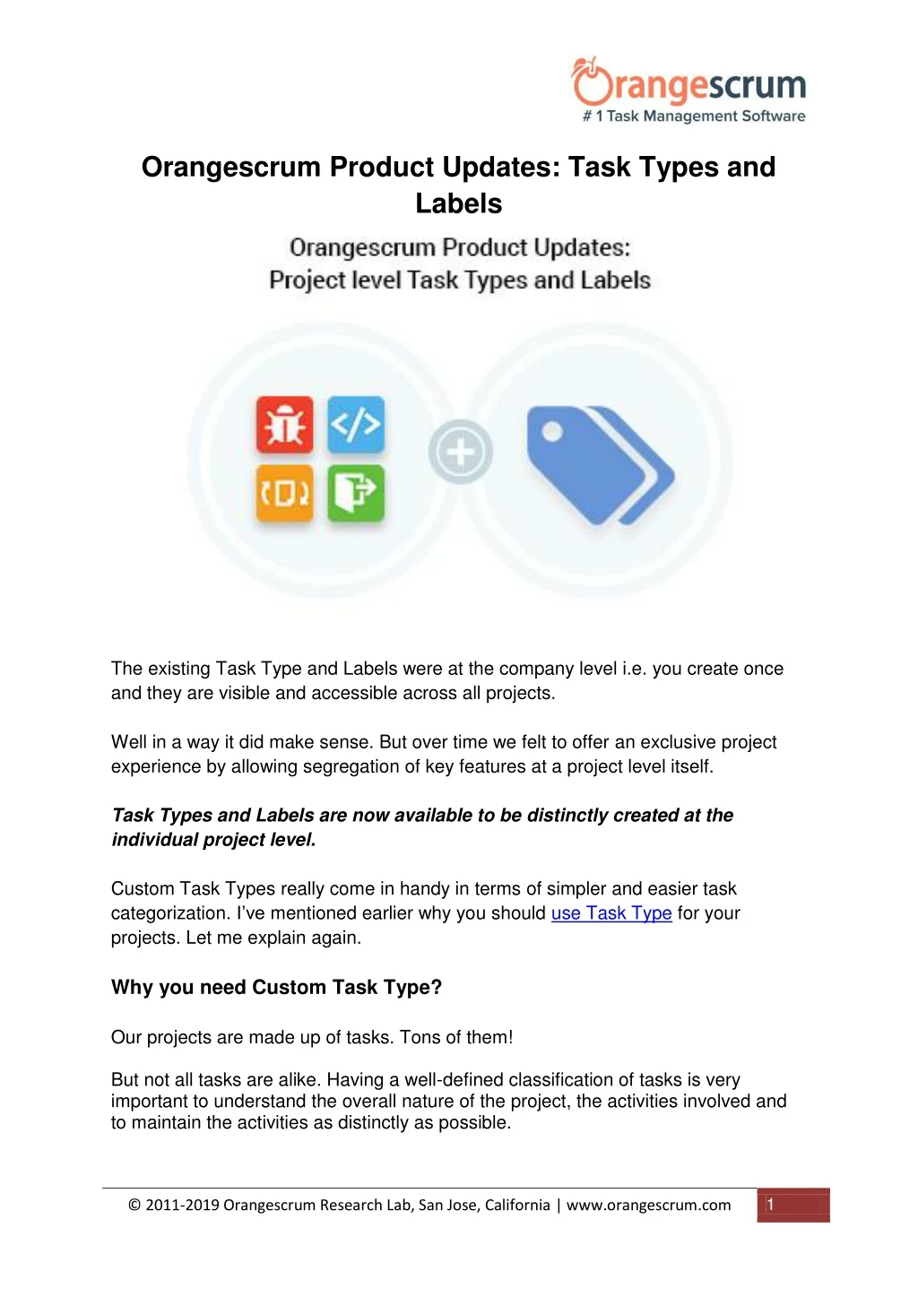 orangescrum product updates task types and labels