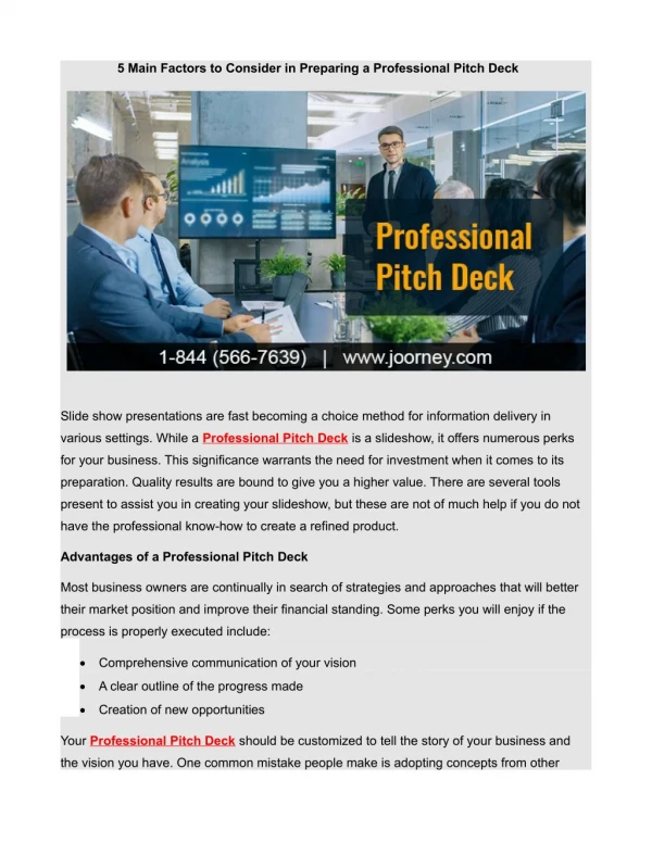 5 Main Factors to Consider in Preparing a Professional Pitch Deck