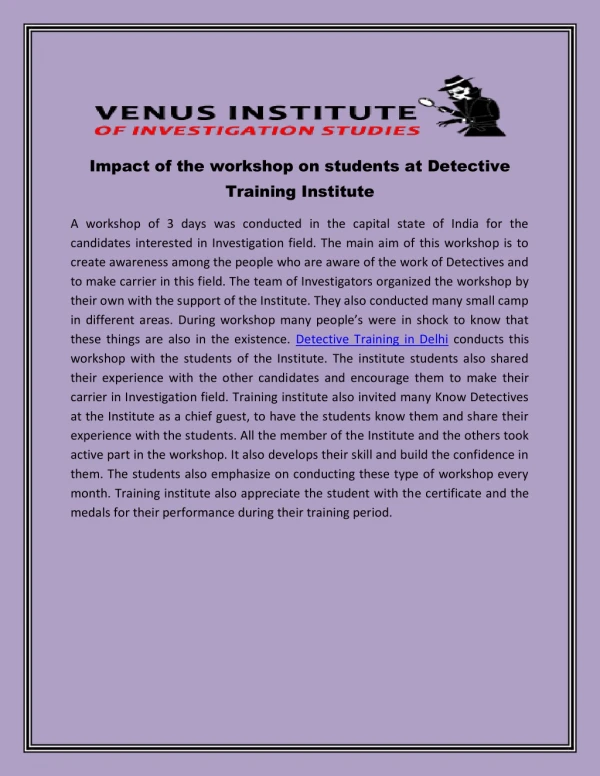 impact of the workshop on students at detective