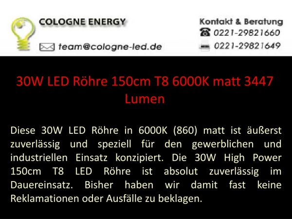 30w led r hre 150cm t8 6000k matt 3447 lumen