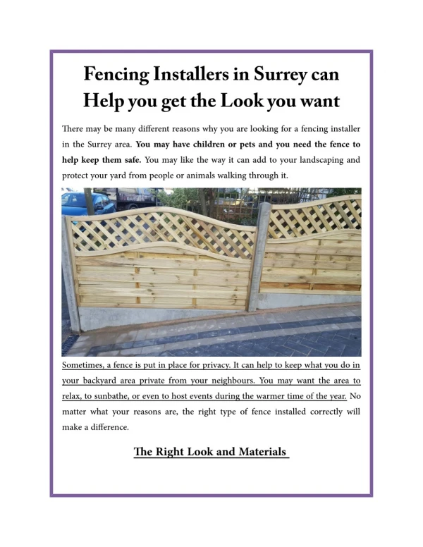 Fencing Installers in Surrey can Help you get the Look you want