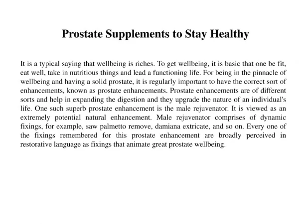 Prostate Supplements to Stay Healthy