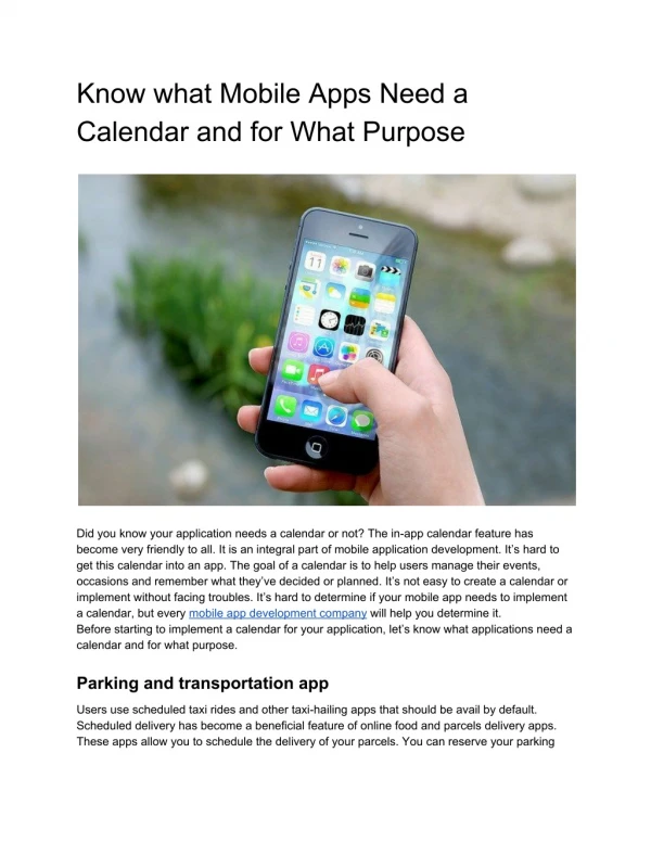 Know what Mobile Apps Need a Calendar and for What Purpose