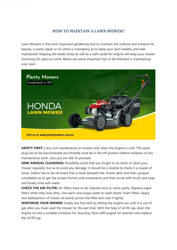 HOW TO MAINTAIN A LAWN MOWER?