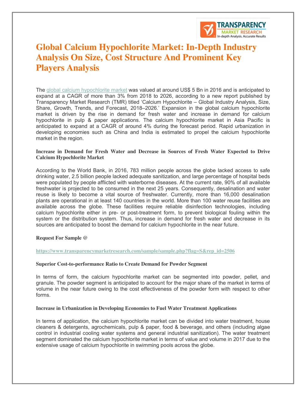 global calcium hypochlorite market in depth