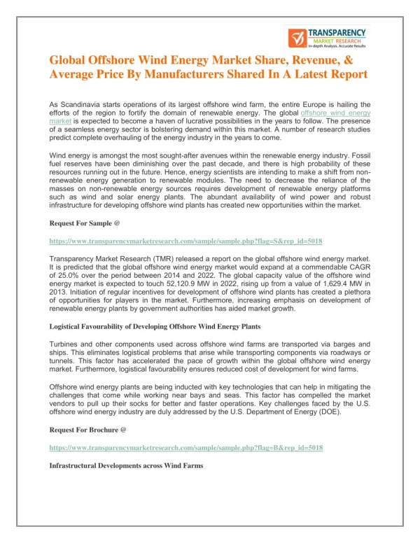 Global Offshore Wind Energy Market Share, Revenue, & Average Price By Manufacturers Shared In A Latest Report