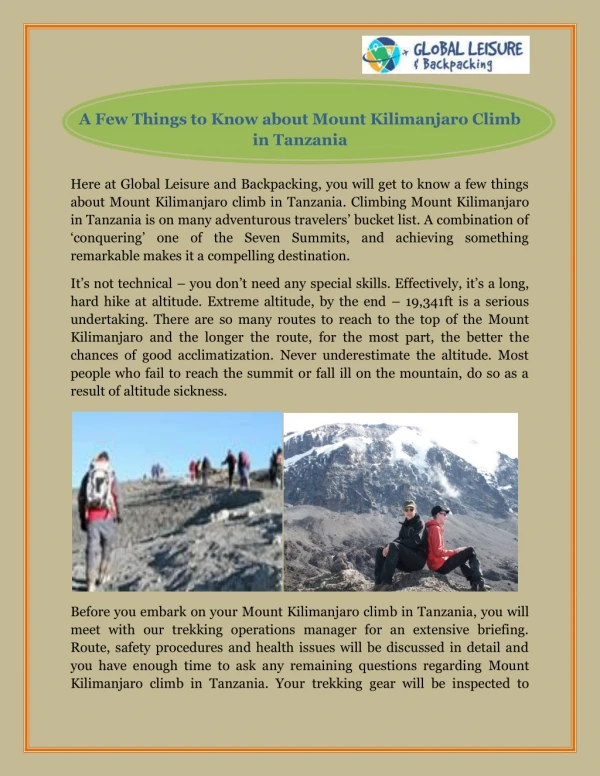 A Few Things to Know about Mount Kilimanjaro Climb in Tanzania