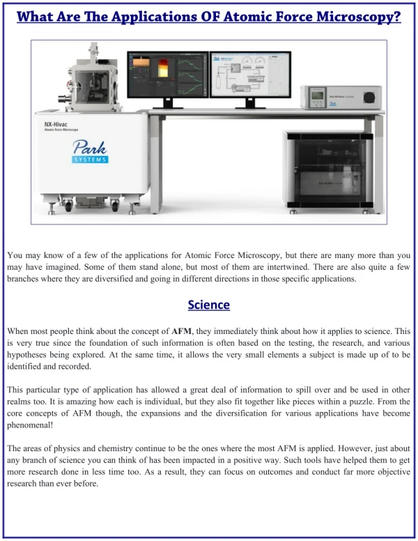 What Are The Applications OF Atomic Force Microscopy