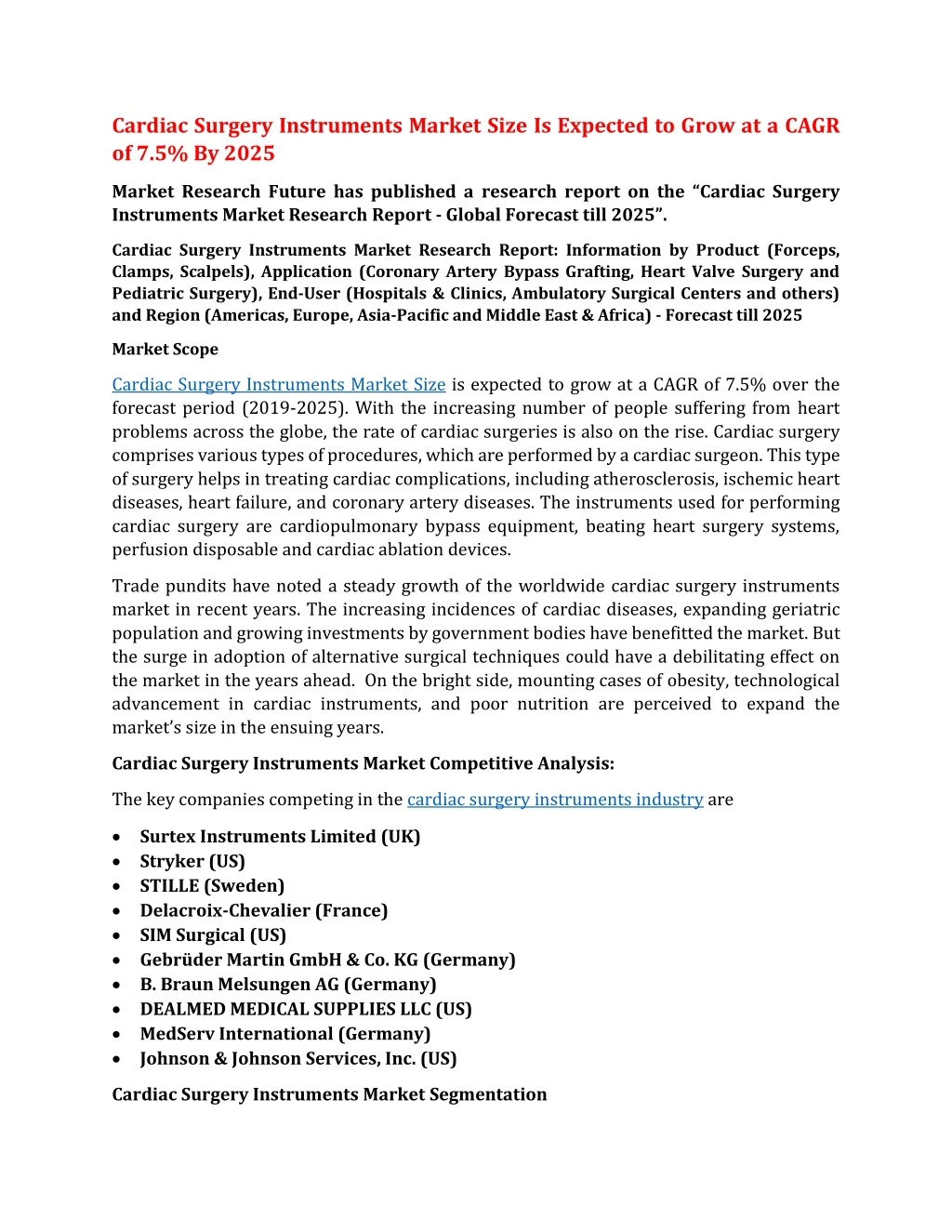 cardiac surgery instruments market size