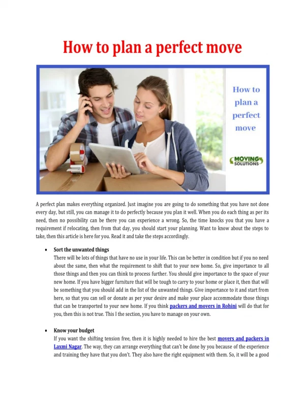 How to plan a perfect move