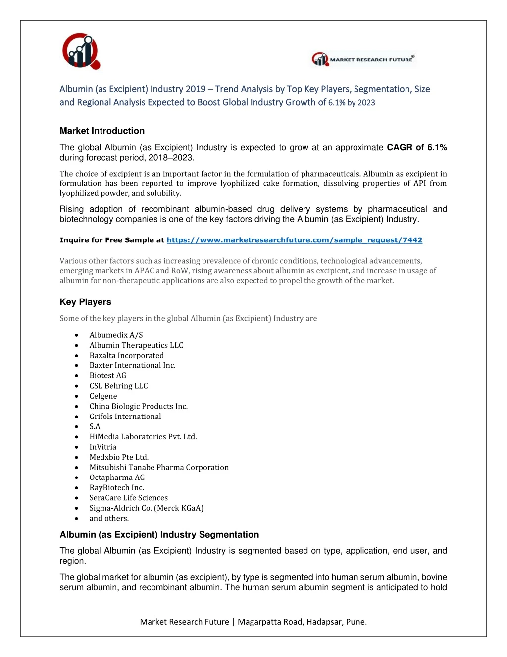 albumin as excipient industry albumin