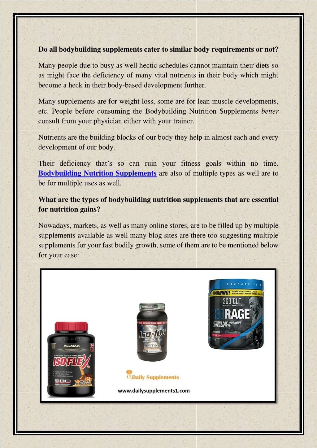 do all bodybuilding supplements cater to similar