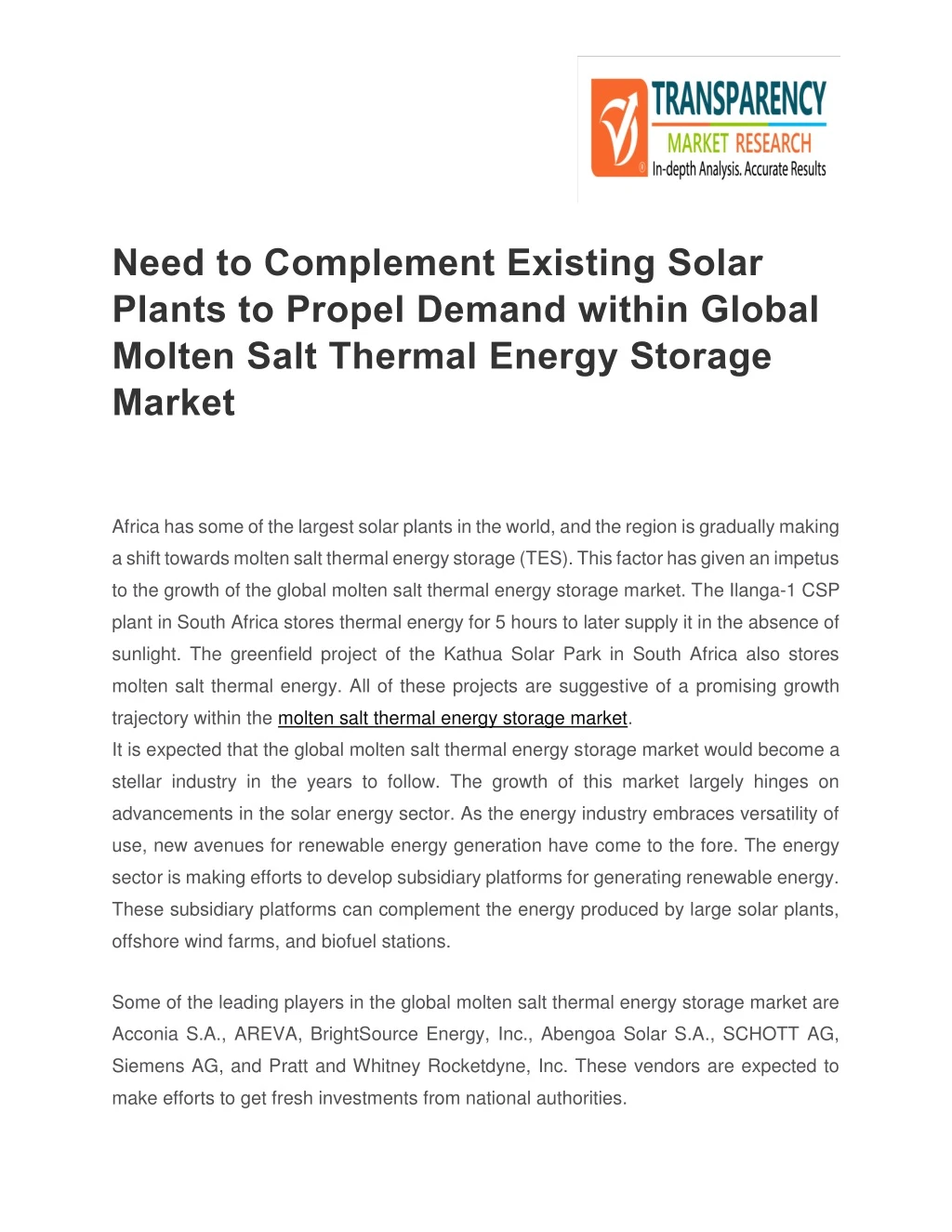 need to complement existing solar plants