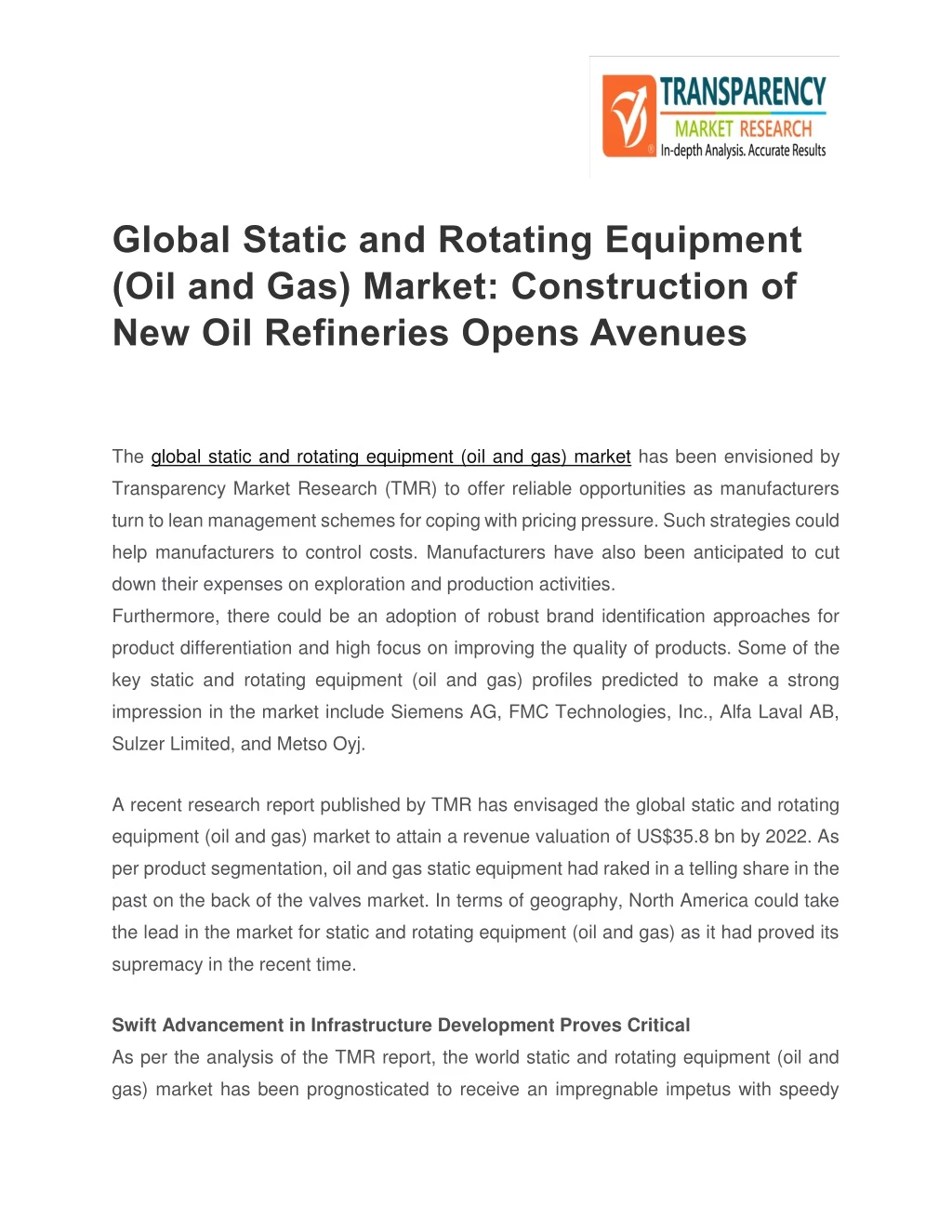 global static and rotating equipment
