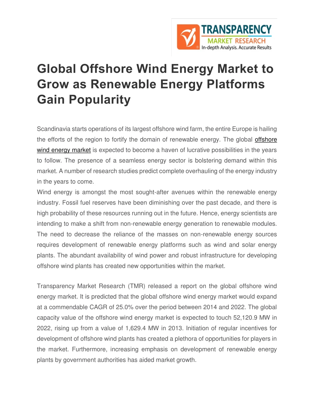 global offshore wind energy market to grow