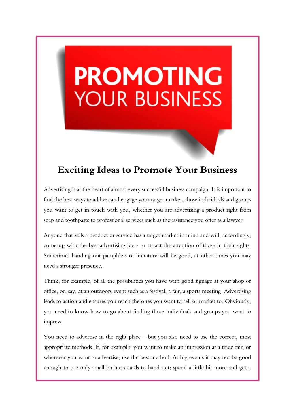 exciting ideas to promote your business