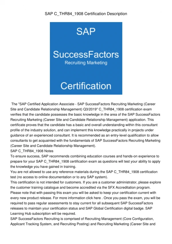 sap c thr84 1908 certification description