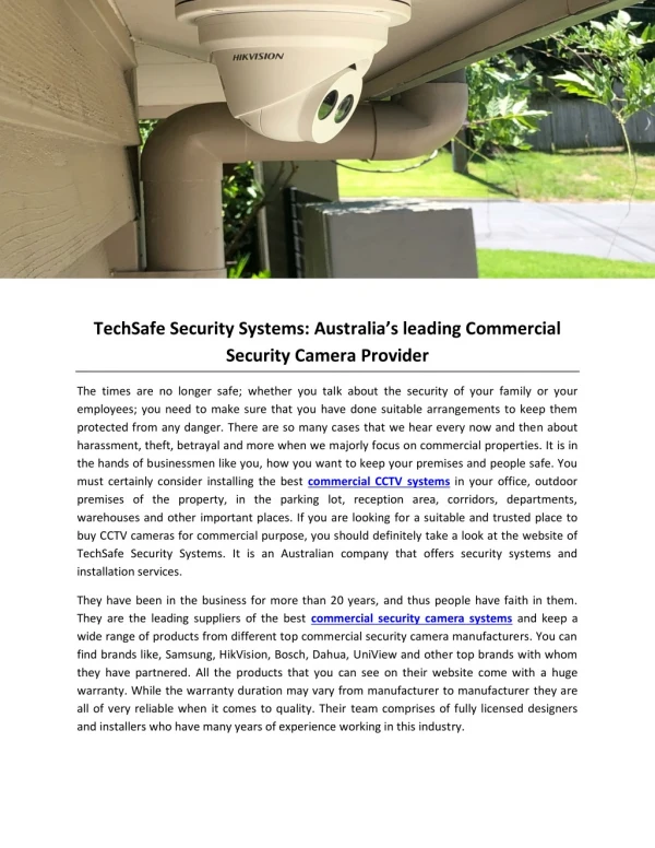 TechSafe Security Systems: Australia’s leading Commercial Security Camera Provider
