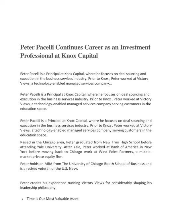 Peter Pacelli - Investment Professional at Knox Capital