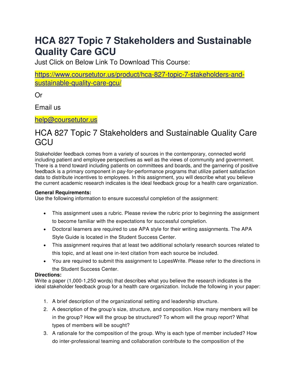 hca 827 topic 7 stakeholders and sustainable