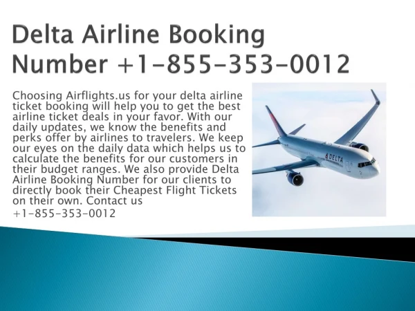 Delta Airline Booking Number  1-855-353-0012