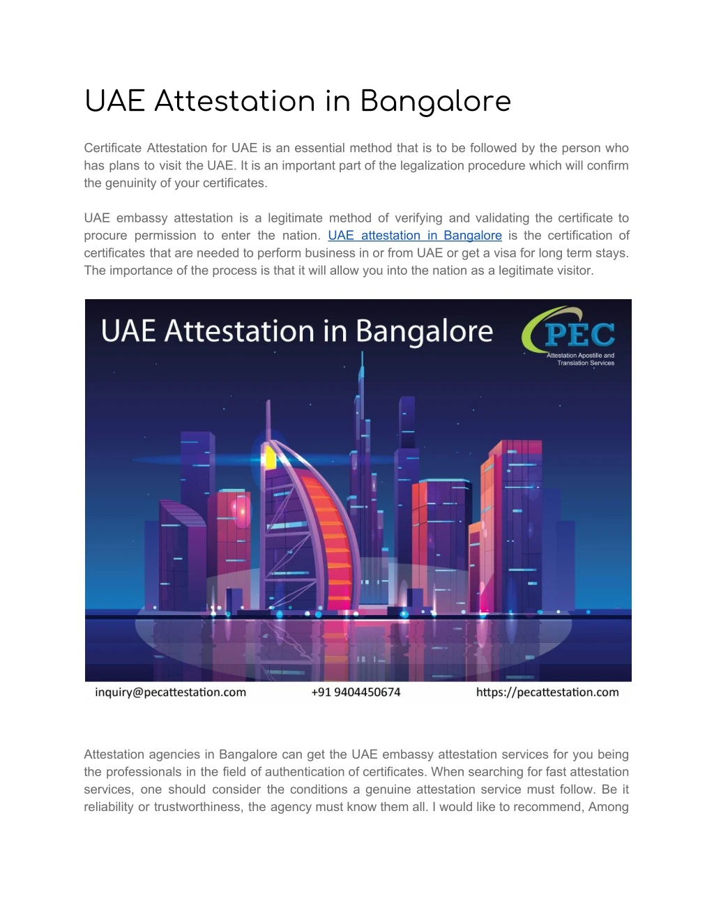 uae attestation in bangalore certificate