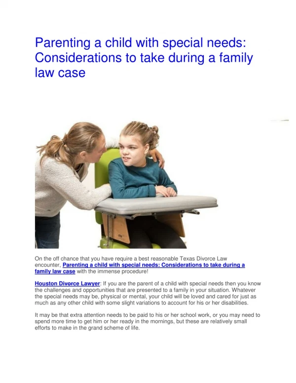 Parenting a child with special needs: Considerations to take during a family law case