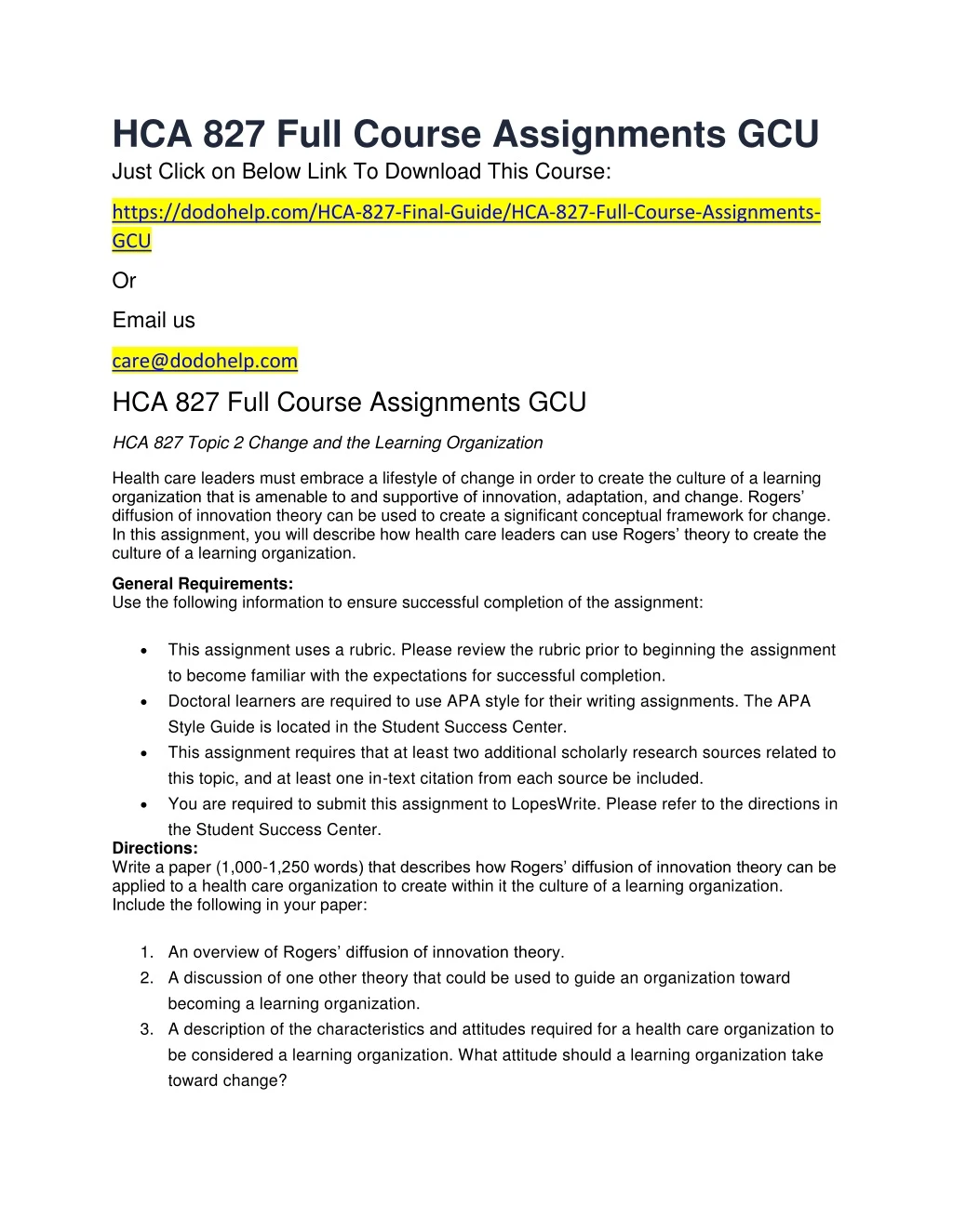 hca 827 full course assignments gcu just click