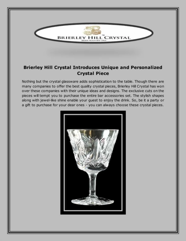 Brierley Hill Crystal Introduces Unique and Personalized Crystal Piece