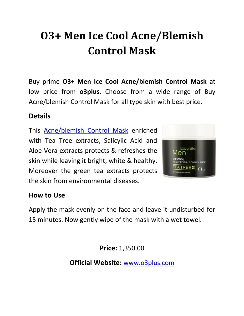 o3 men ice cool acne blemish control mask