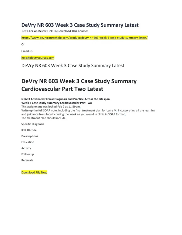 DeVry NR 603 Week 3 Case Study Summary Latest